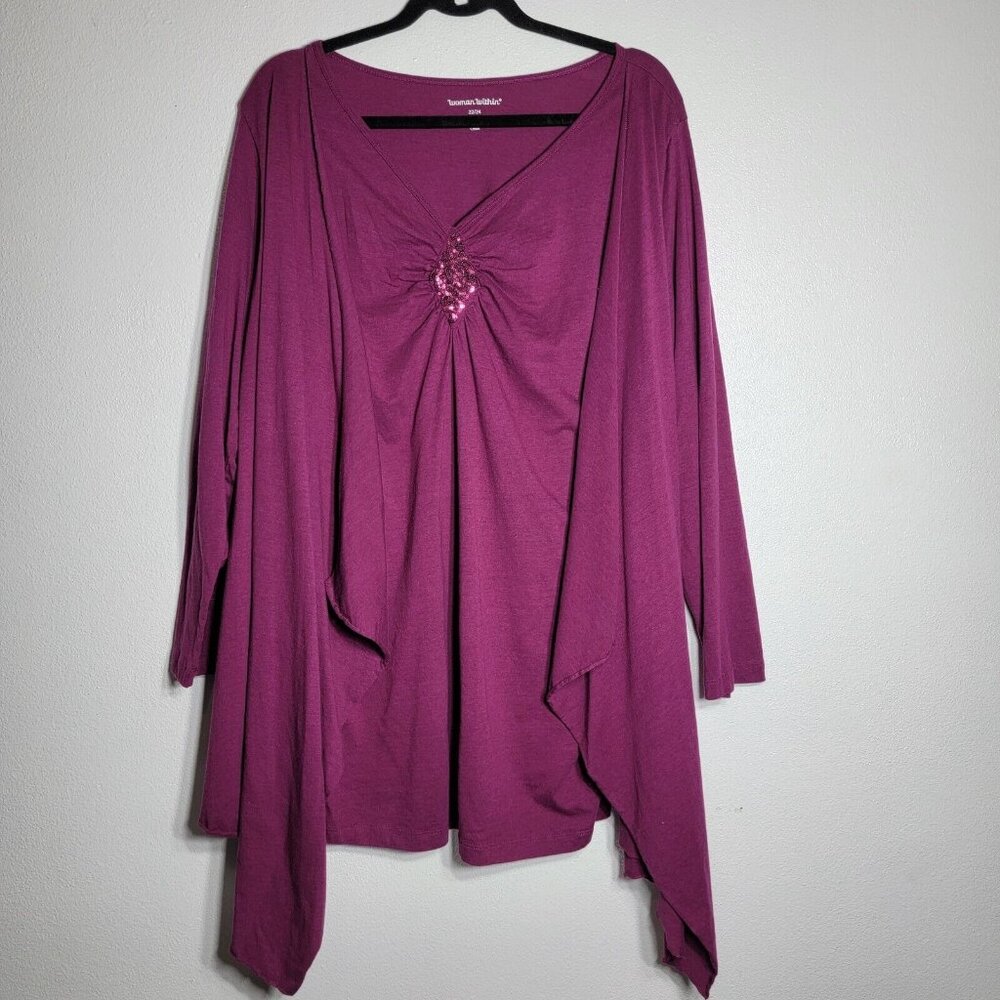 Woman Within 2Fer Top Plus Size 22/24‎ Long Sleeve Pullover Sequins *FLAW*